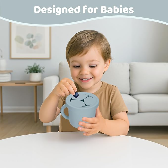 Snack Containers, Silicone Food Grade Silicone Cups, Toddler Snack Container Cups with Handles and Lid for Toddlers (Color 2)