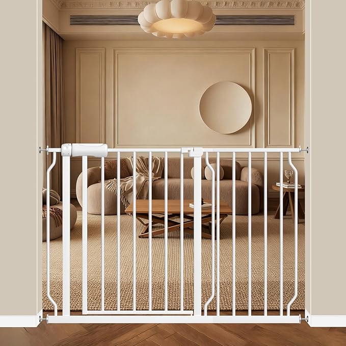 ALLAIBB Extra Wide Pressure Mounted Baby Gate Walk Through Child Kids Safety Toddler Tension White Long Large Pet Dog Gates with Extension for doorways Kitchen (43.31-48.03"/110-122cm)