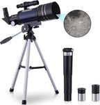 AMSCOPE-Kids 120X-1200X White Metal Arm Starter Kids Student Microscope Kit and Compact Refractor Telescope with Tripod - M30-ABS-KT2-W-TKVB1