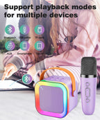 Mini Karaoke Machine Speaker for Kids Adults,Portable Bluetooth with 1-2 Wireless Microphones,Christmas Birthday Gifts Toys Girls Boys Ages 4, 5, 6,7, 8,9,10,11,12+ Years Old Toddler (Purple - 2 Mic)