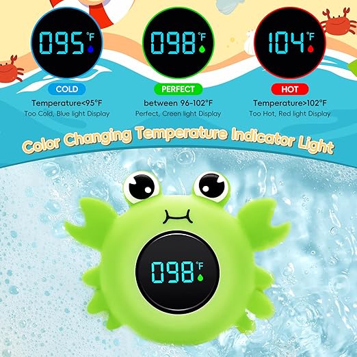 b&h Baby Bath Thermometer with LED Display, Newborn Water Temp Thermometer, Safety Water Sensor for Infants, Color-Coded Alerts, Tub Temperature Monitor, Cute Floating Bath Toy, Crab (Green)