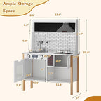 soges Kids Kitchen Playset, Play Kitchen with Realistic Lights & Sounds, Pretend Play Kitchen Wooden Toy Set with Storage Space, Realistic Design Utensils Oven Microwave Sink, Idea Gift for Kids