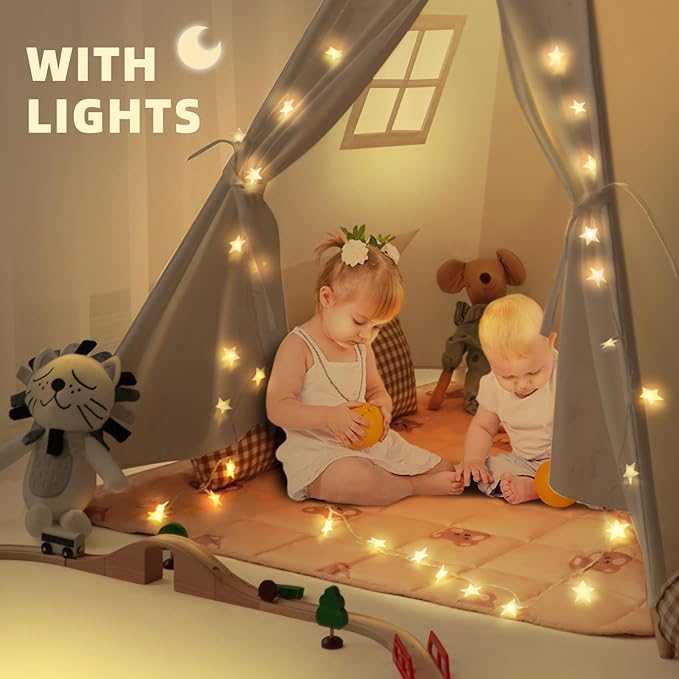 Teepee Tent for Kids-Portable Children Play Tent Indoor Outdoor (White with Mat)