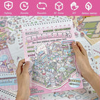 Sticker Therapy 3D Scene – 6 Sets Large Size DIY 3D Sticker Scenes with Tweezer for Adults Kids Relief Stress Pass The Time, Cute Miniature House Room Material Collection Book 02