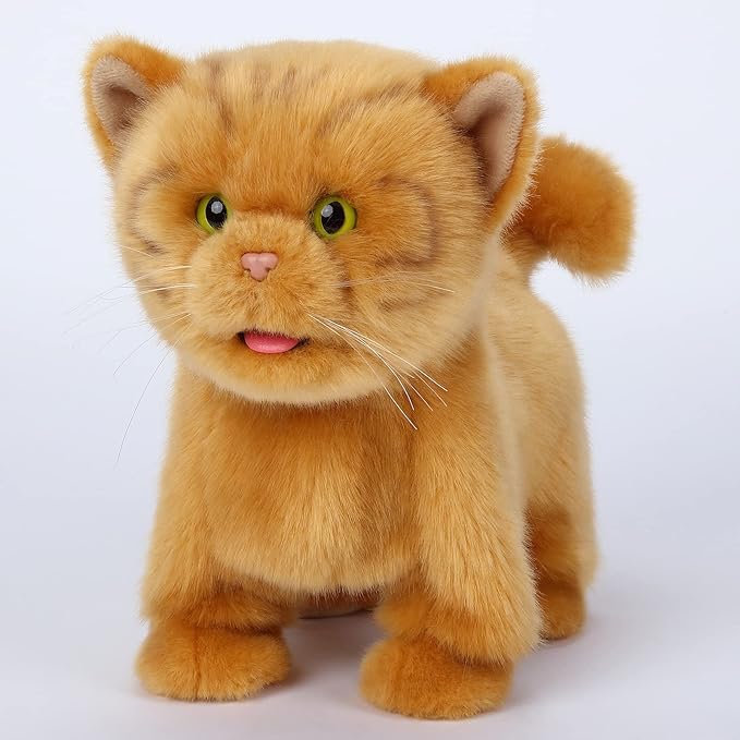 Electronic Walking Orange Cats, Realistic Interactive Puppy Pet Toy Cat, Walking, Barking,Wagging Tail & Talking,Present Pet Gifts for 3+ Year Boys Girls