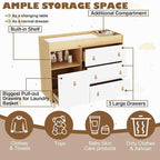 Baby Dresser Changing Table with Drawers,Shelf,Hidden Laundry Basket Storage,2 in 1 Nursery Dresser Chest for Infants, Baby Diaper Changing Station for Daycare,Bedroom,Natural