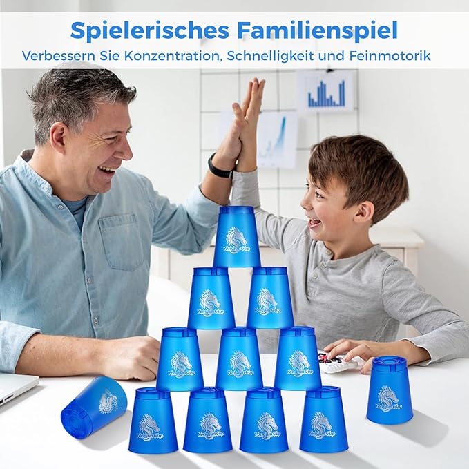 yeesport 24 Pcs Sport Stacking Cups, Sport Training Game for Challenge Competition, Plastic Stacking Cups, Classic Family Game for Kids and Adults, Blue+Green