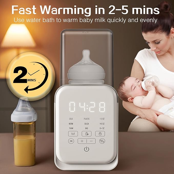 Bottle Warmer, 10-in-1 Fast Baby Bottle Warmer for Breastmilk & Formula, Baby Milk Warmer with Smart Temp Control and Night Light, Bottle Warmers for All Bottles
