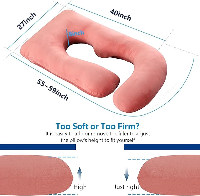 Pregnancy Pillows for Sleeping, U Shaped Full Body Maternity Pillow with Removable Cover - Support for Back, Legs, Belly, HIPS for Pregnant Women(Pink)