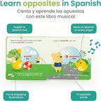 Binibi Spanish Musical Book for Babies & Toddlers 1-3 | Opuestos en el Parque | Bilingual Sound Book