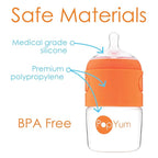 PopYum 5 oz Orange Anti-Colic Formula Making/Mixing/Dispenser Baby Bottles, 3-Pack with #1 Slow Flow Nipples, 150 ml, BPA-Free, Natural Latch