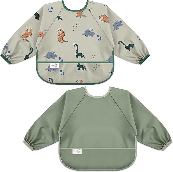 Long Sleeve Baby Bib, Waterproof Fabric, Catch-All Pocket, Baby Smock Bib, Adjustable Sleeves