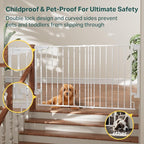 Cumbor 31.6-48" No Bottom Bar Baby Gate for Stairs, 2-in-1 Auto Close Dog Gate Indoor, Hardware Mounted Pet Gate for Doorways with Large Walk Thru Door, Child-Proof Safety Gate for Kids (White)