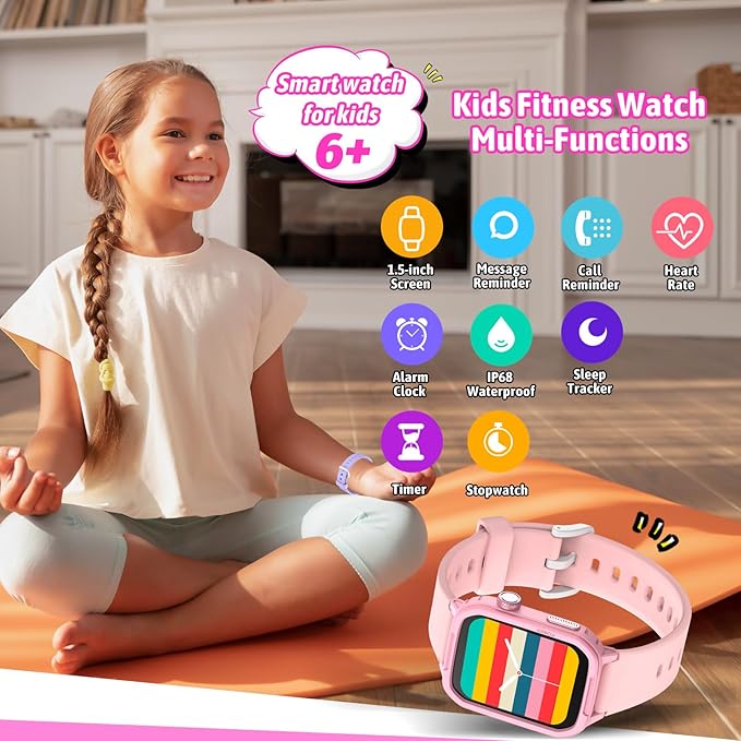 Smart Watch for Kids No Phone Needed, Tempered Glass Fitness Tracker Boy Teens with 19 Sport Modes, Pedometer, Sleep Monitor, Kids Watch Birthday Gifts Toy Gift for Girls Boys 6-16 (Pink)