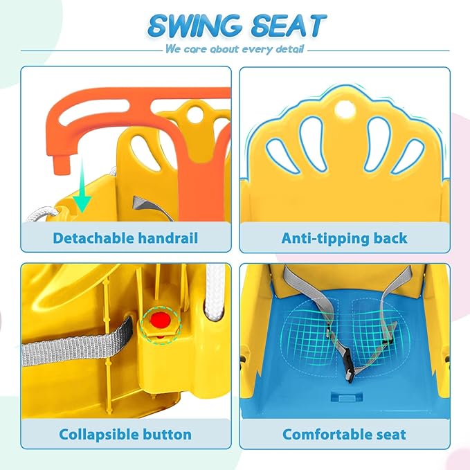 Taleco Gear Foldable Toddler Swing Set, Indoor & Outdoor Baby Swing, Kids Swing Set for Backyard, Safe and Durable Design, Grow with Your Child (Blue)