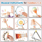 Toddler Musical Instruments-Montessori Wooden Educational Toys for Toddlers 1-3 Baby Musical Instruments Neutral Color Musical Instruments Set with Xylophone Maracas Bell Birthday Gift for Ages 1 2 3
