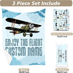 Personalized Baby Crib Bedding Set, Custom Name Blue Glider Theme Nursery Bedding Set 3 Pcs, Baby Blanket Fitted Crib Sheet Changing Pad Cover, Personalized Nursery Decor Gift for Newborns Boys