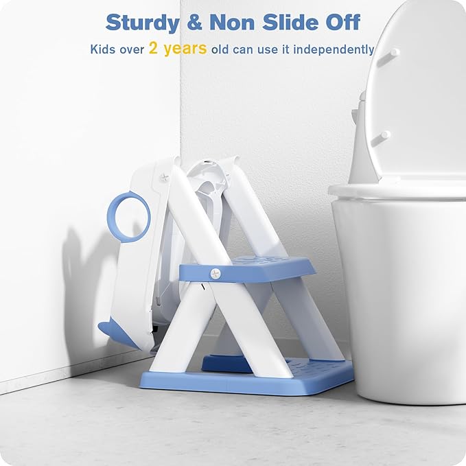 Potty Training Seat, Upgrade Toddler Toilet Seat for Kids Boys Girls, 2 in 1 Potty Training Toilet for Kids, Splash Guard Anti-Slip Pad Step Stool(Blue)