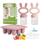 WAJIAYON Easter Bunny Baby Breastmilk Popsicle Molds & Baby Fruit Feeder,Food Freezer Tray Storage Containers, Silicone Teething Pacifier Feeder and Teether for Babies,Gifts for Boys and Girls-Purple