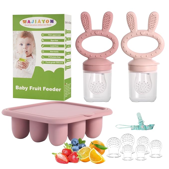 WAJIAYON Easter Bunny Baby Breastmilk Popsicle Molds & Baby Fruit Feeder,Food Freezer Tray Storage Containers, Silicone Teething Pacifier Feeder and Teether for Babies,Gifts for Boys and Girls-Purple
