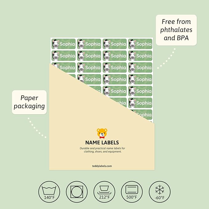 Personalized Name Labels for Kids (60) – Custom Waterproof & Durable Stickers for Clothing, Daycare, Office & School Supplies - Exotic Animals