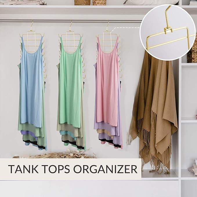 ZEDODIER 4 Pack Tank Top Hanger Space Saving, Bra Hangers for Closet Organizer, Hanging Bra Organizer Tank Tops Holder with 32 Hooks, Metal Closet Organizers and Storage Small Space Solutions, Gold