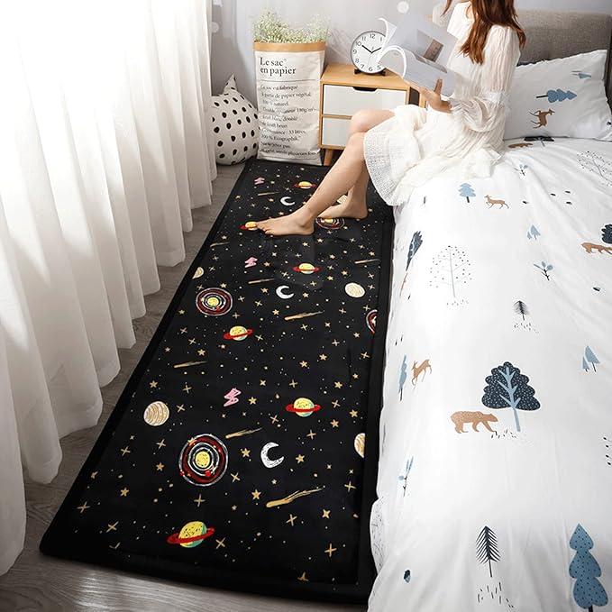 Loartee Coral Velvet Area Rug - 1" Thick Memory Foam Baby Play Mat, Washable Toddler Carpet, Home Decor for Living Room, Nursery, Kids Bedroom, Astral Black, 5'11"x6'7"