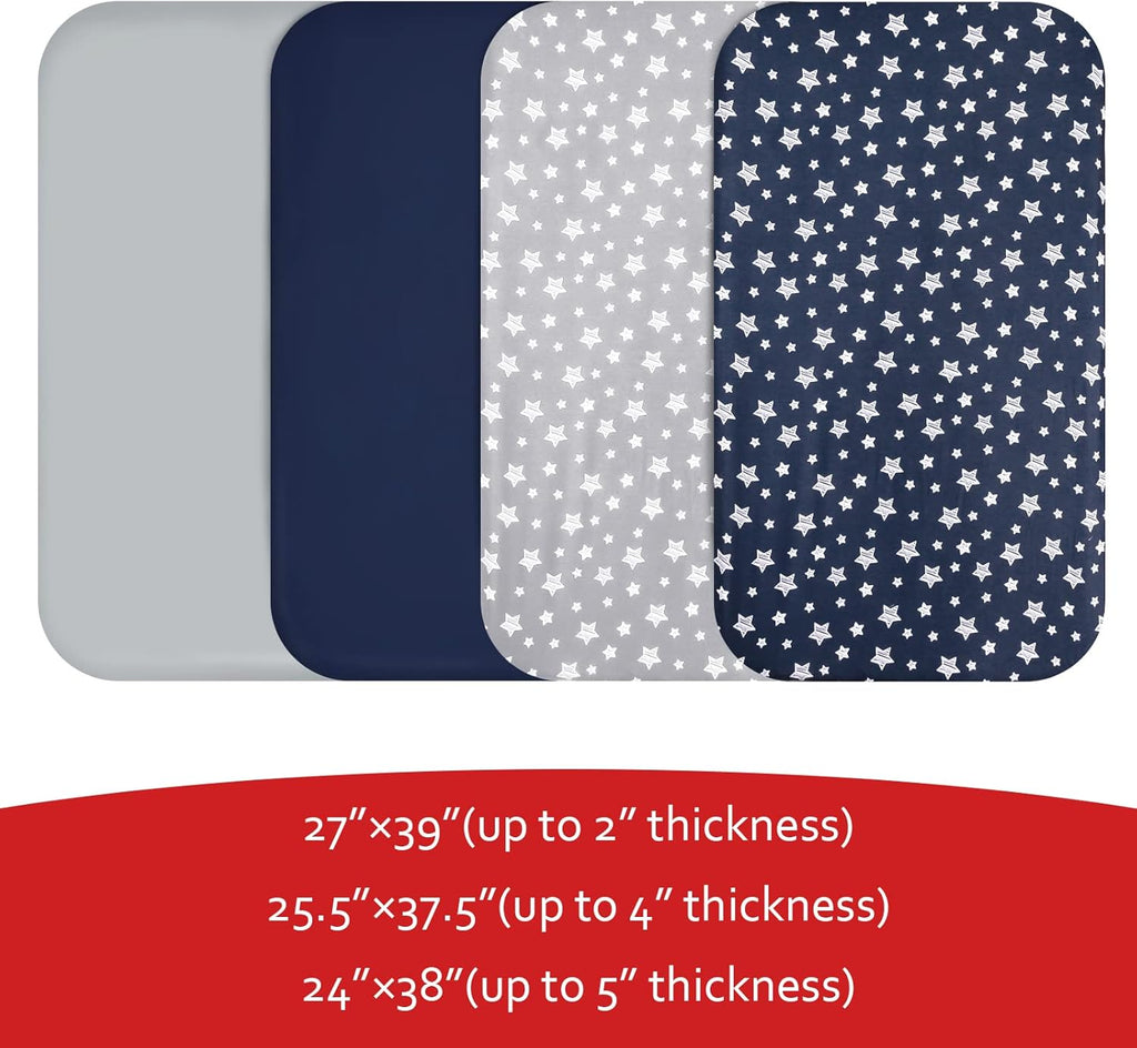 Pack and Play Sheets Boys, 4 Pack Mini Crib Sheets, Stretchy Pack and Play Playard Fitted Sheet, Compatible with Graco Pack n Play, Soft and Breathable Material, Navy