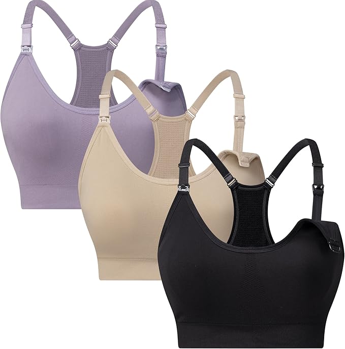 Suekaphin 3 Pack Sports Nursing Bra for Breastfeeding Supportive Bralette Pregnancy Maternity Wirefree Support for Women