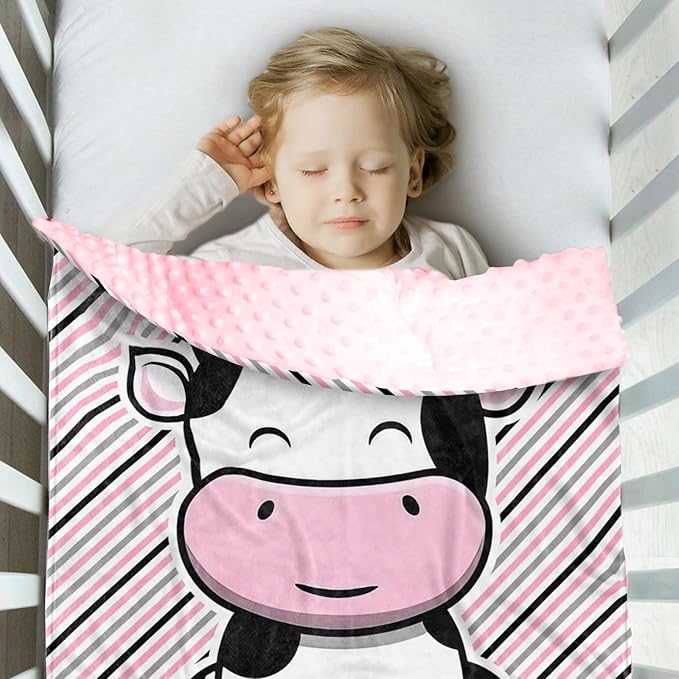 Personalized Baby Blankets for Girls, Custom Name Pink Cow Pattern Baby Blanket, Soft Minky Dot Blanket for Newborns and Toddlers, Ideal for Baby Showers Christmas Brithday Gifts