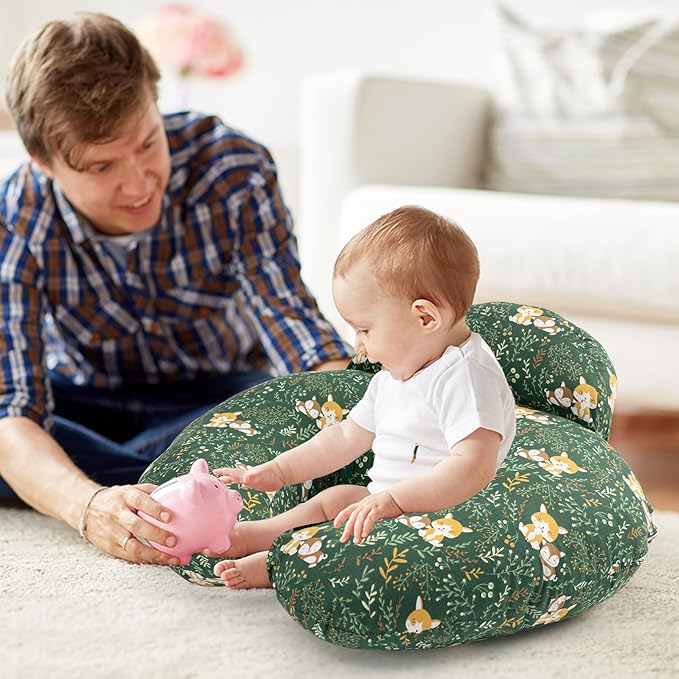 Nursing Pillow for Breastfeeding, Animal Patterns Removable Cotton Cover, Support for Mom and Baby, Plus Size Ergonomic Design Breastfeeding Pillows, Machine Washable, Green