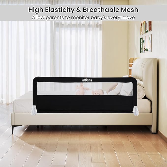 INFANS Bed Rail for Toddlers, 59" Foldable Safety Baby Crib Rail Fit for Kids Twin, Extra Long Swing Down Bed Guardrail for Convertible Crib, Queen, Full, King Mattress Side Guard (Black)