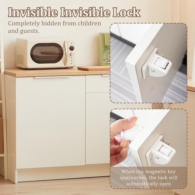 Magnetic Cabinet Locks for Baby Safety, Children Proof Cupboard Drawers Latches, Safe & Easy Install, Multi-Purpose Adhesive No Need for Screws or Tools(12 locks and 2 Keys)