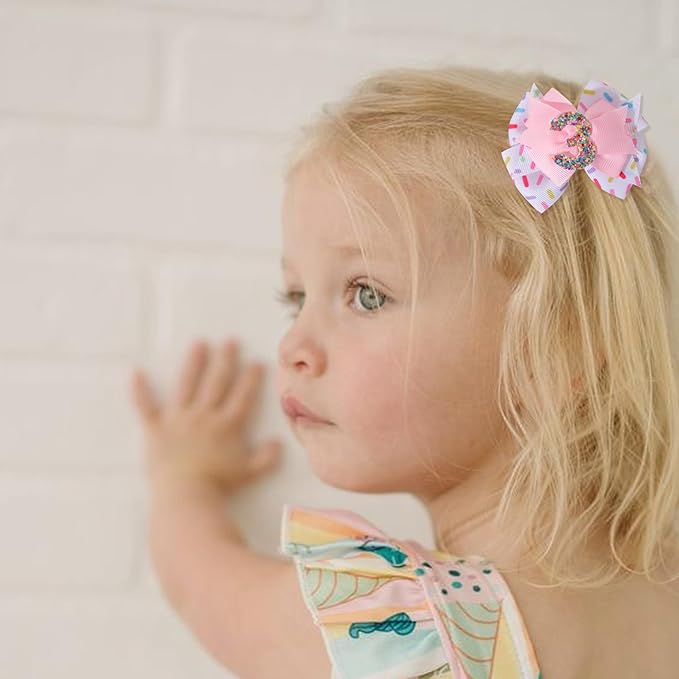 Sprinkle Confetti Hair Bow - First Birthday Pink Party Decoration for Baby Girls, Ice Cream Theme 1st Birthday (3th Girls Hair Bow)