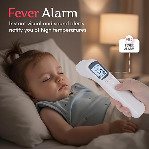 Forehead Infrared Thermometer, 1-Second Reading, Fever Alarm, No-Touch Measurement, 32-Set Memory Recall, 3 Color-Coded Indicators, Thermometer for Adults, Kids & Infants, °F/°C