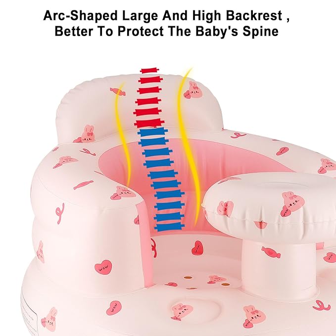 Pink Baby Inflatable Seat for 3-36 Months Girl, Built-in Air Pump, Bear Baby Support Seat Summer Toddler Chair for Sitting Up, Floor Seater