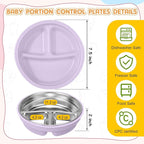 Nuogo 4 Pcs Stainless Steel Baby Suction Plates with Removable Silicone Shell 2-in-1 Metal Toddler Bowl Divided for Picky Eaters Kid Feeding Led Weaning Supply, Dishwasher Safe (Macaron Series)