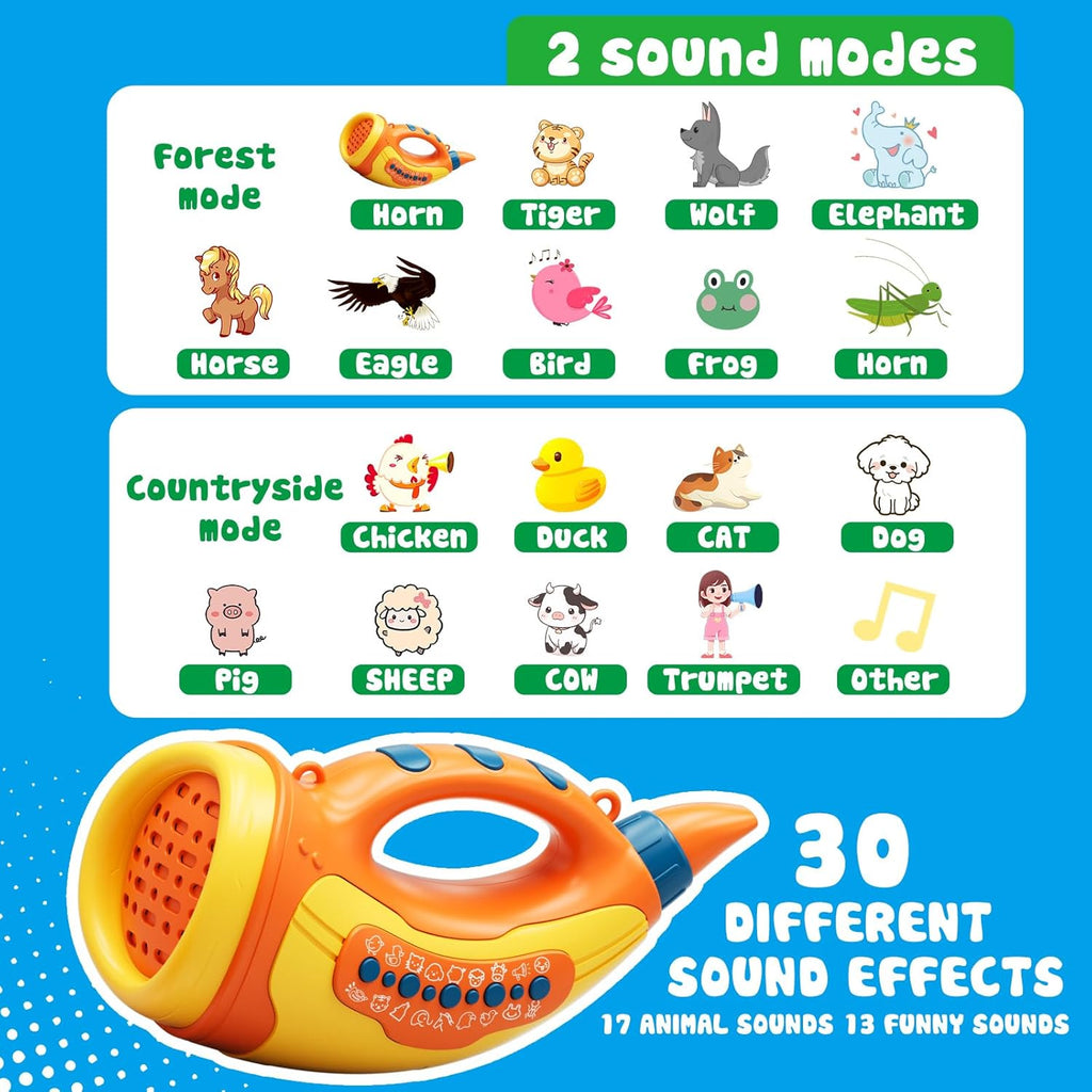 Voice Changer Toy for Kids 5-7: Animal Sounds Horn 30 Fun Sound Effects & Lights Voice Changer Device Kids Hunting Toys Nature Exploration Outdoor Toys for Boys Girls Ages 3-8 Olds, Orange