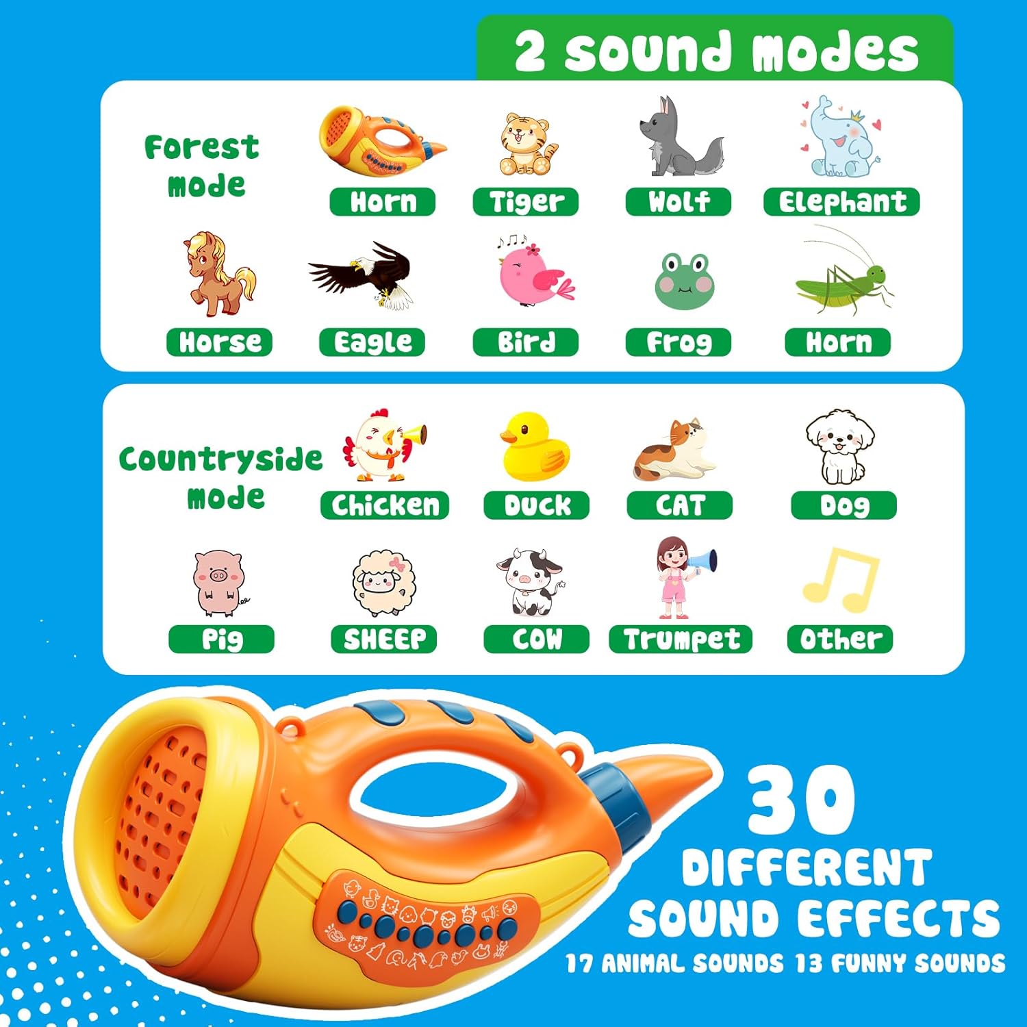 Voice Changer Toy for Kids 5-7: Animal Sounds Horn 30 Fun Sound Effects & Lights Voice Changer Device Kids Hunting Toys Nature Exploration Outdoor Toys for Boys Girls Ages 3-8 Olds, Orange