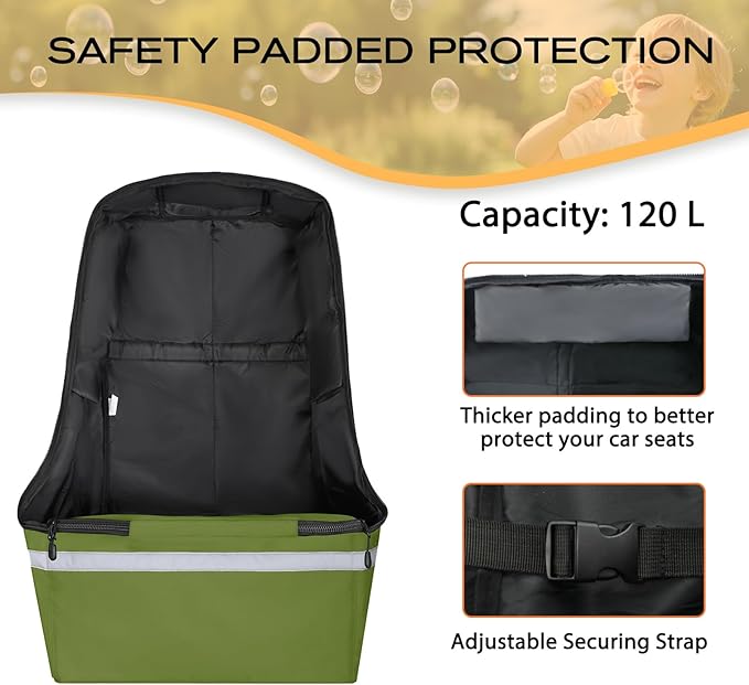 Car Seat Travel Bag for Airplane,Infant Seat Travel Bag with Shoulder Strap,Padded Car Seats Backpack with Reflective Stripes,Large Carseat Carrier Bag Travel Car Seat Cover,Green
