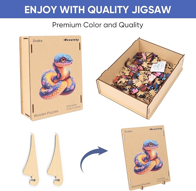 Wooden Puzzle for Adults, Snake Wooden Jigsaw Puzzles(16.6 * 16.9in-500pcs), Unique Shape Animal Adult Puzzles,Irregular Wood Puzzles Best Gift for Adults and Kids Family Game