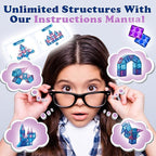 Little Pi 102pcs Frozen Princess Castle Magnetic Tiles Building Blocks - 3D Diamond Blocks, STEM Educational Toddler Toys for Pretend Play, 4 Year Old Girl Birthday Gifts Kids Ages 3 5 6 7 8 - Blue