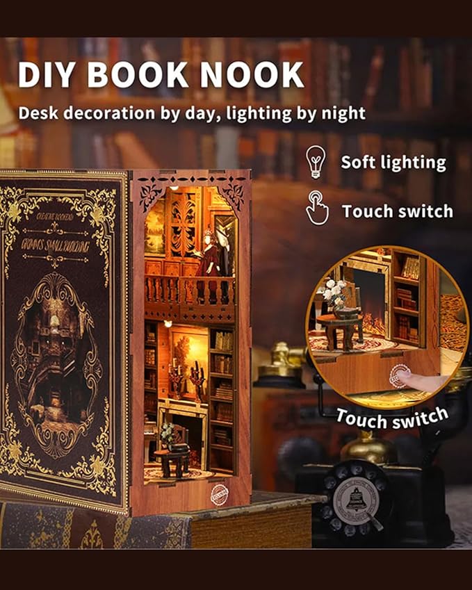 Book Nook Kit - DIY Miniature House Dollhouse 3D Puzzles for Adults and Teens - Gifts for Family and Friends Bookshelf Decor Tiny House Model Build with LED Light (BV02-003)