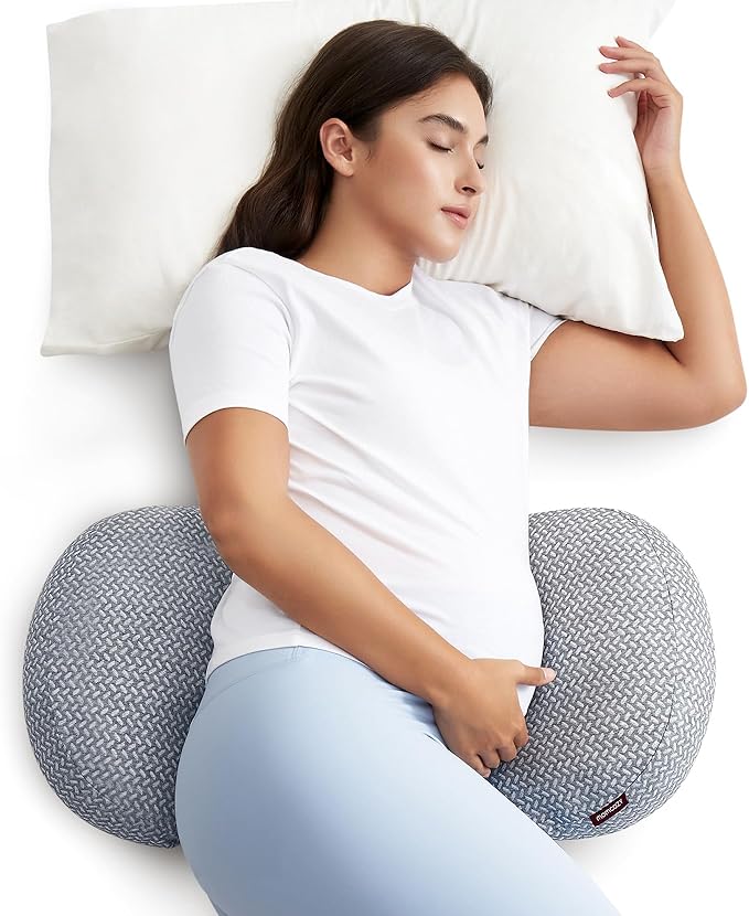 Momcozy Portable Pregnancy Pillow –Memory Foam W Shaped Maternity Great Support for Side Sleepers, Adjustable Travel Wedge Pillow for Back, Belly, and Hip Relief, Ideal for Pregnant Women, Grey