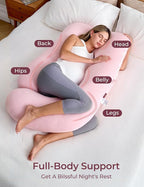Momcozy Pregnancy Pillows for Sleeping, U Shaped Full Body Maternity Pillow for Side Sleeping - Support for Back, Legs, Belly, HIPS, 57 Inch, Pink