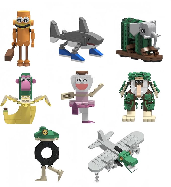 8 Pcs Italian Brainrot Action Building Blocks Set，Tralalero Tralala Collectible Figurines.Viral Desk Decor Gift，for Kids Boys, Girls and Adults