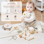 Baby Musical Instruments Set Wooden Montessori Musical Toys for Toddlers Neutral Colors Percussion Instruments Set with Modern Boho Xylophone Tambourine Educational Musical Toys for Preschool Kids