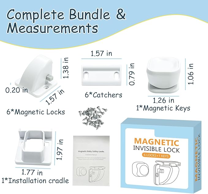 6 Pack Magnetic Cabinet Locks Baby Safety Child Proofing Invisible Locks No Drill Easy Installation for Cabinets Drawers Doors