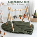 Razee Wooden Baby Play Gym Activity Mat, Leaf Shaped Play Mat Baby Gym with 6 Hanging Sensory Toys Foldable Baby Gym Newborn Infant Baby Use