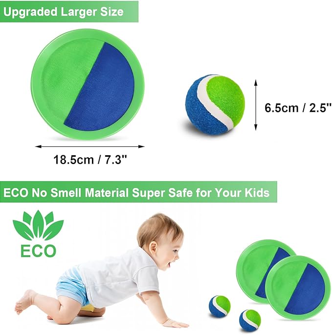 Jalunth Ball Catch Set Game Toss Paddle - Beach Toys Back Yard Outdoor Games Lawn Backyard Target Throw Catch Sticky Mitt Set Age 3 4 5 6 7 8 9 10 11 12 Years Old Boys Girls Kids Easter Gifts